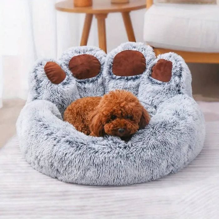 Lifebay Cuddly Cute Bear Paw Shape Pet Sofa - Grey, S