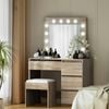 Dressing Table with Mirror Lights, LED Mirror Makeup Stool Set Wooden Vanity Desk Tables, 4 Drawers Shelves Wide Tabletop, Wood