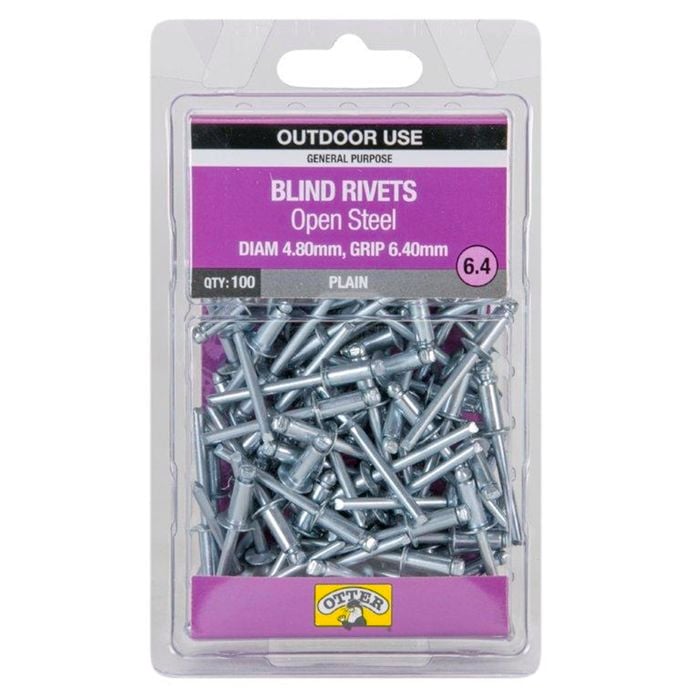 Otter 4.8 x 6.4mm Open Steel Blind Rivets - 100 Pack