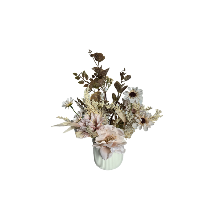 Elegant Collections Natural Bloom Artificial Flower Arrangement in White Pot