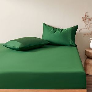 Serene 400TC Bamboo Cotton Sateen Fitted Sheet Set Eden Green King Bed