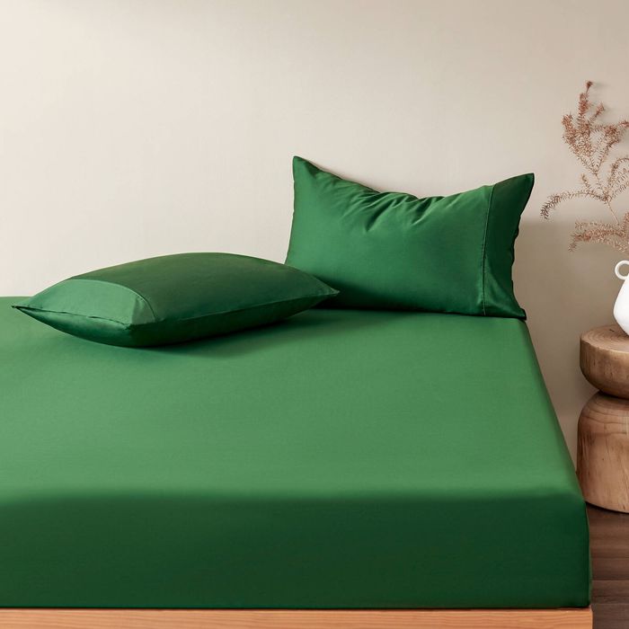 Serene 400TC Bamboo Cotton Sateen Fitted Sheet Set Eden Green King Bed