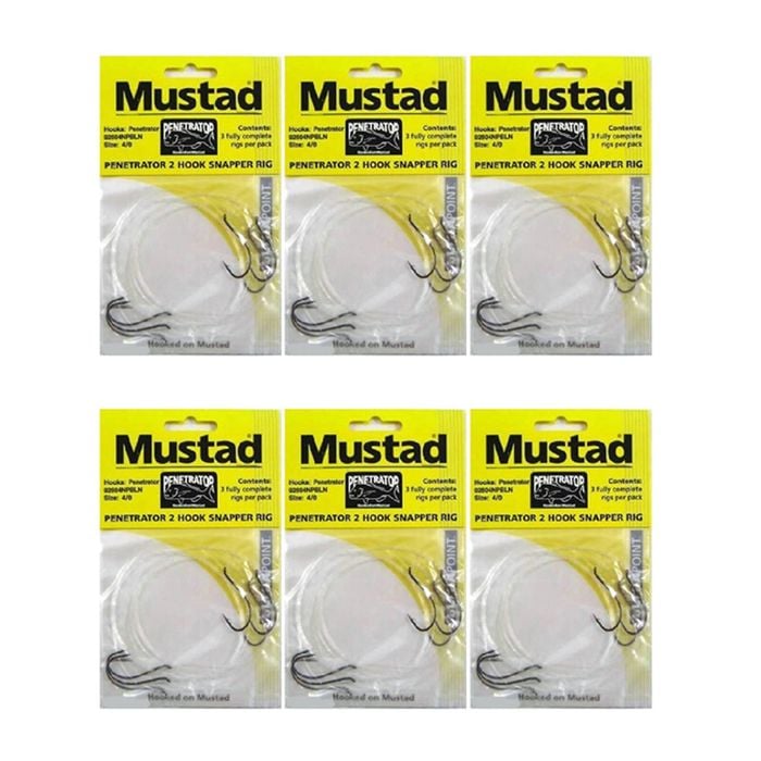 6x Mustad Penetrator Snapper 2 Hook Rig X 3 Chemically Sharpened Rigs Size 4/0