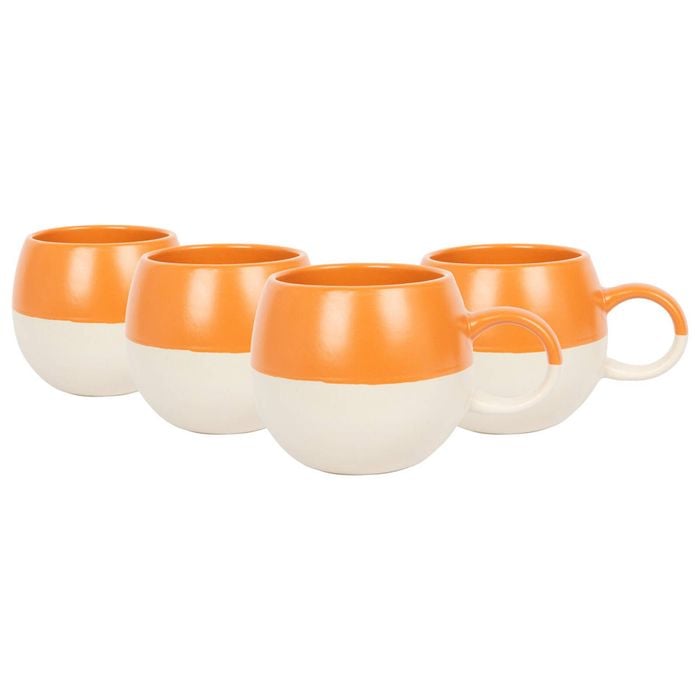 Nicola Spring 340ml Dipped Stoneware Mugs - Burnt Orange 4x Sphere Glazed Coloured Stoneware Latte Tea Cups Colourful Coffee Cup