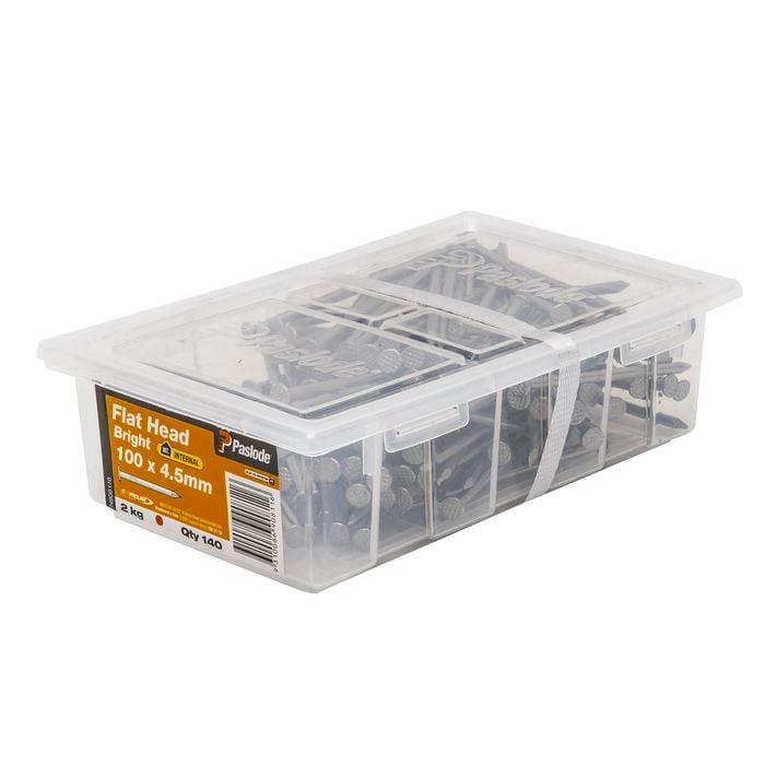 Paslode 100 x 4.5mm 2kg Bright Steel Flat Head Nails - 140 Pack