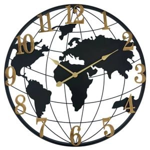 Salesbay 60cm World Map Wall Clock Silent Metal Globe Design Home Office Decor