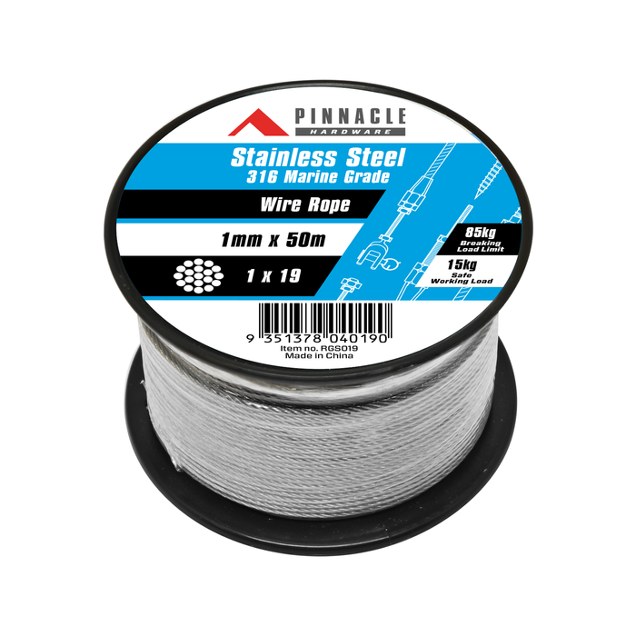 Pinnacle 1mm x 50m Stainless Steel Wire Rope
