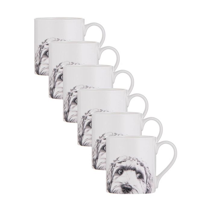 6x Ashdene Peeking Pups Ceramic Drinking Mug Oodle 370ml Animal Art