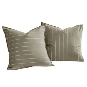 Dreamaker Rumi Washed Cotton Reversible European Pillowcase Twin Pack Olive with White Stripe