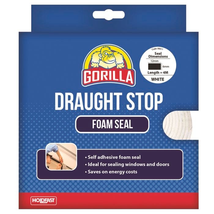 Gorilla 12 x 6mm x 4m White Draught Stop Foam Seal