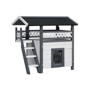 i.Pet Cat House Outdoor Shelter 77cm x 50cm x 73cm Rabbit Hutch Wooden Condo Small Dog Enclosure