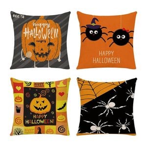 Catzon 4 Pcs Scary Throw Pillow Covers Linen Cushion Case for Decor 50X50cm