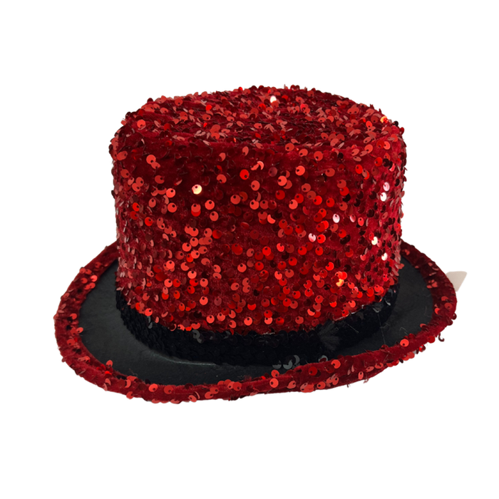 Sequin Top Hat Costume Party Cap Fancy Dress Trilby Fedora One Size Red/Black