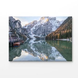 Mountains Reflecting In The Braies Lake Print 100% Australian Made 150x100cm (Stretched Canvas)