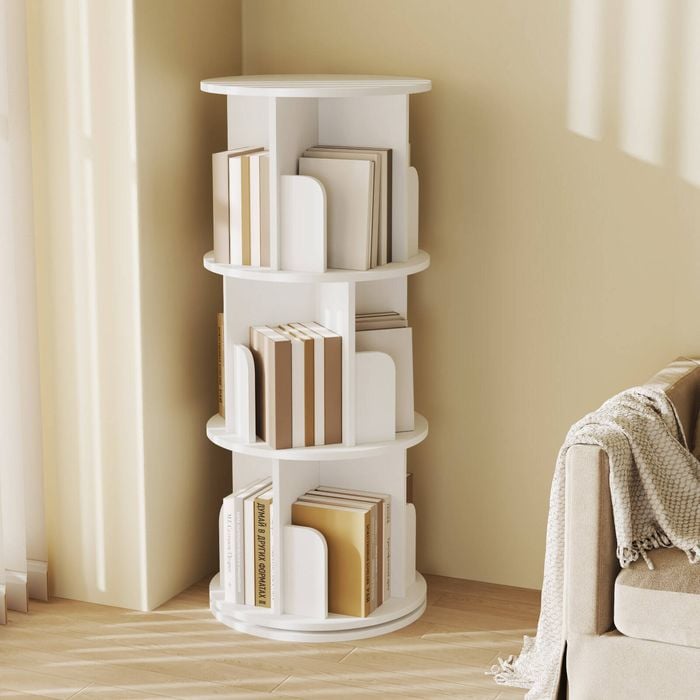 Advwin 3 Tiers Bookshelf Rotating Corner Bookcase Cabinet Revolving Display Stand Rack White