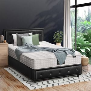 Oikiture Bed Frame Gas Lift With Mattress Set Black- King Single