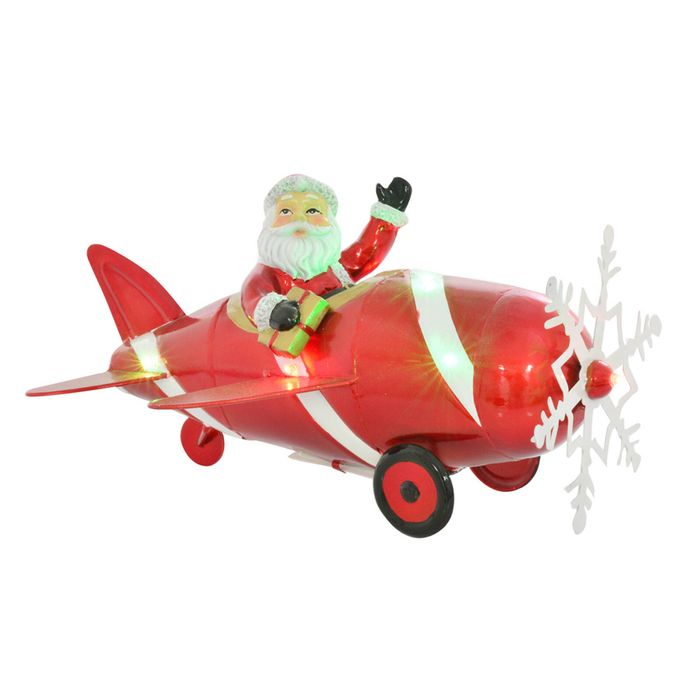 Gibson Gifts Lustre Xmas LED Santa in Aeroplane Home/Living Room Decor 33x25cm
