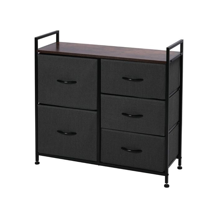 Sherwood Luna 5 Chest Of Drawers Lowboy Dresser Storage Wooden Desk Charcoal