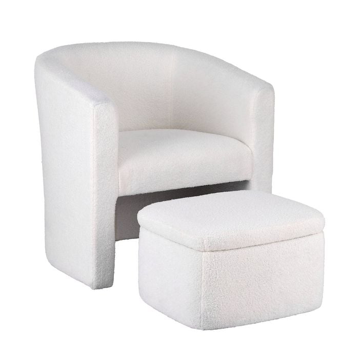 Artiss Armchair Accent Chair w/Ottoman Lounge Footrest Storage Boucle White