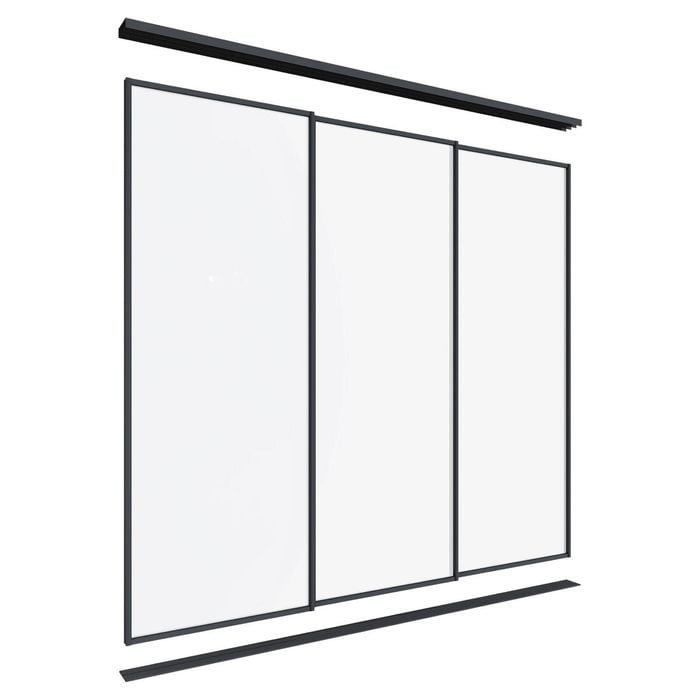 Lugna 2400 x 1801-2700mm Black Optiglass Panels Wardrobe Triple Sliding Doors