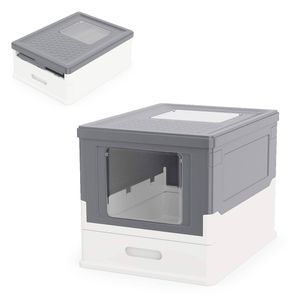 Costway Foldable Cat Litter Box Enclosure Toilet Pan Grey