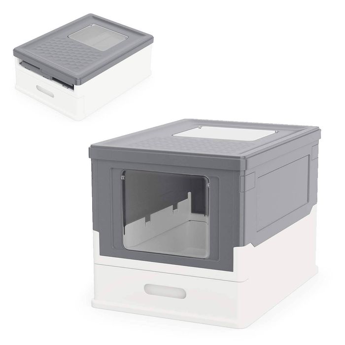 Costway Foldable Cat Litter Box Enclosure Toilet Pan Grey