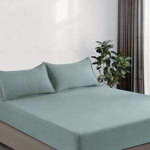 CleverPolly Vintage Washed Microfibre Fitted Sheet Set with Matching Pillowcases (Seafoam, Single)