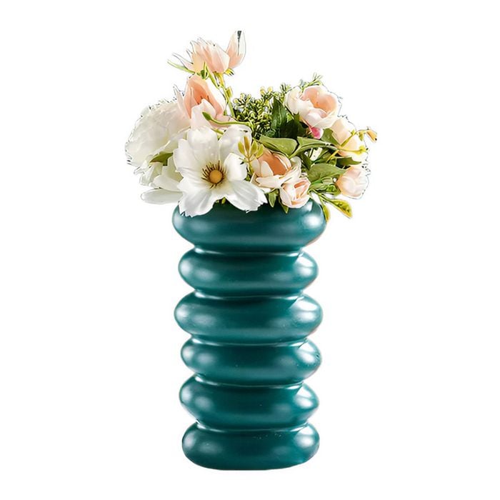 ANYDECO Flower Vase Blue Medium Nordic Plastic Spiral Pot Home Decor