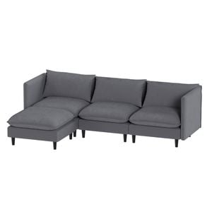 Ufurniture 3 Seater Sofa Corduroy Modular Lounge Couch with Adjustable Armrest & Backrest Grey
