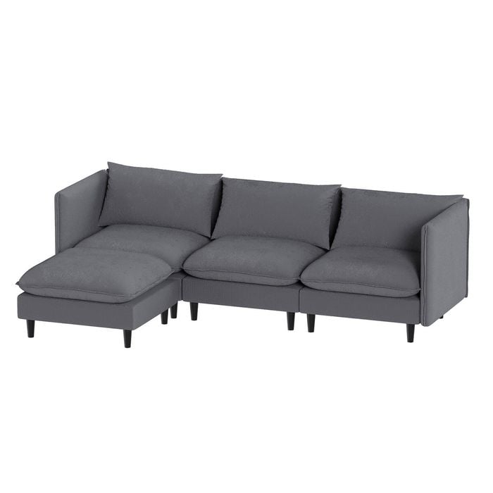 Ufurniture 3 Seater Sofa Corduroy Modular Lounge Couch with Adjustable Armrest & Backrest Grey