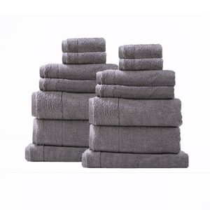 14pc Renee Taylor Aireys Bath/Hand Towel Set Zero Twist Cotton 650 GSM Nickel