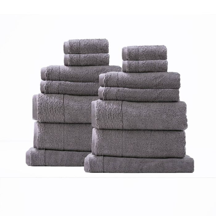 14pc Renee Taylor Aireys Bath/Hand Towel Set Zero Twist Cotton 650 GSM Nickel