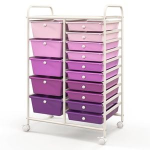 Costway 15-drawer Rolling Storage Cart File Organizer Trolley Purple
