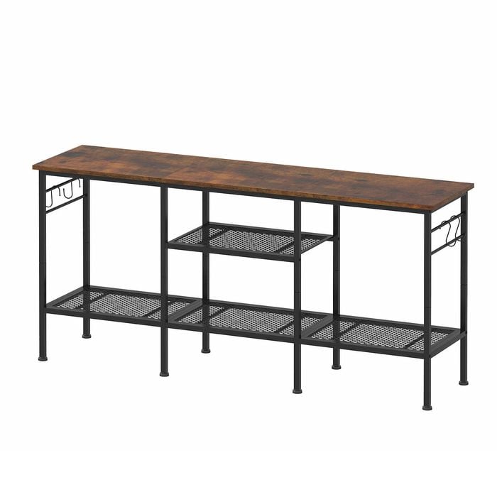Advwin TV Cabinet 120cm Entertainment Unit Stand w/ Shelf & Hooks Media Console Table Walnut