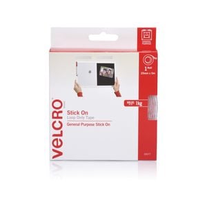 VELCRO Brand 25mm x 5m White Stick On Loop Only Tape