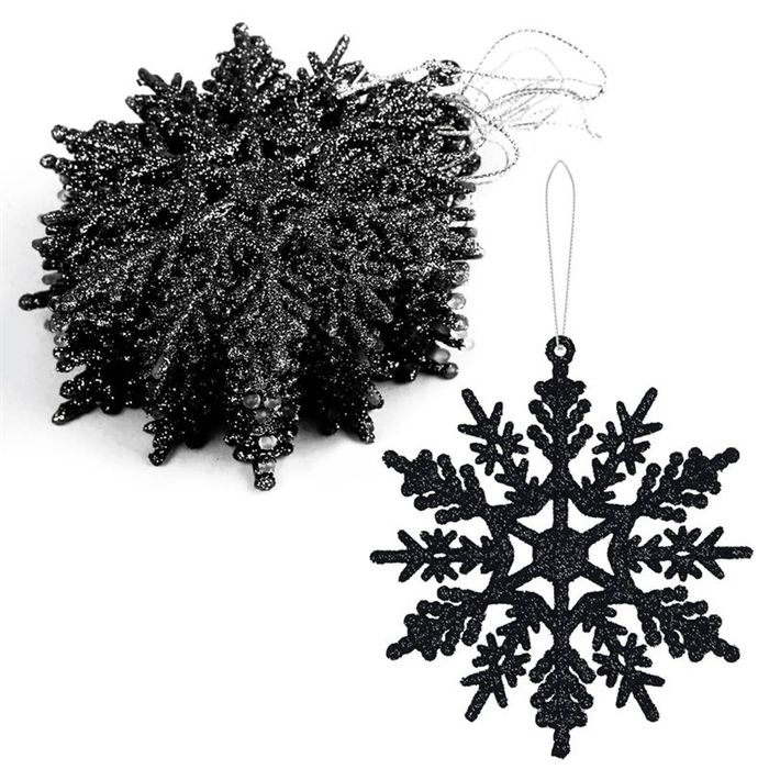 Catzon 12Pcs Christmas Snowflake Hanging Decor for Xmas Trees-Black