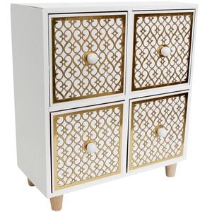 LVD MDF 24cm Square 4-Drawer w/ Stand Organiser Storage - White/Gold