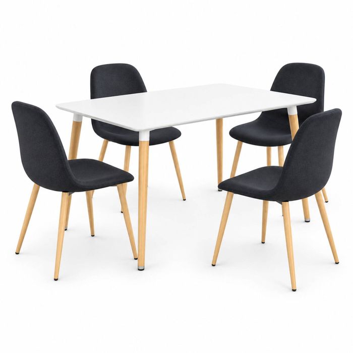 FORET 5 Piece Dining Set 120cm Table 4 Chairs White Dark Grey