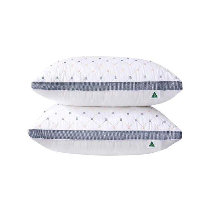 Luxor Twin Pack Australian Made Blue Diamond Checked Ultra Plush Standard Pillow