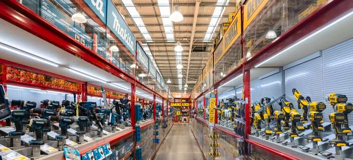 Tool shop aisle in a Bunnings store