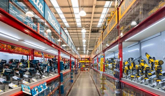 Tool shop aisle in a Bunnings store