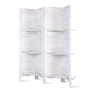 Artiss 4 Panel Room Divider Screen 163x170cm Shelf White