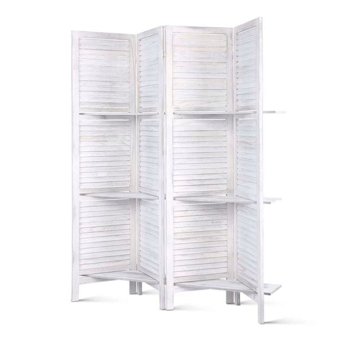 Artiss 4 Panel Room Divider Screen 163x170cm Shelf White