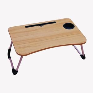 Provecta Walnut Foldable Laptop Desk – 60 x 40 cm Adjustable Bed Table with Cup Slot & iPad Holder