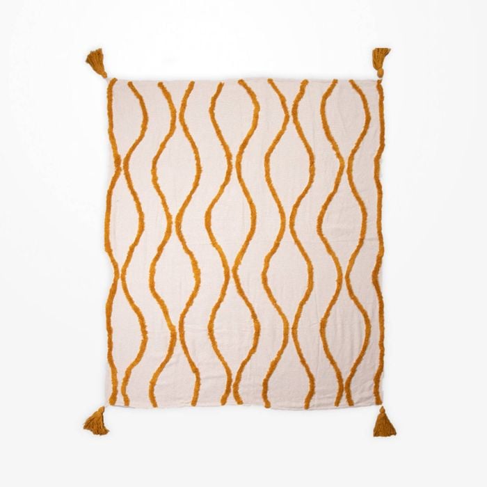 DWBH Cotton Slub Throw Blanket 125x150cm Home Decor MUSTARD