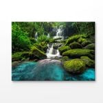 Stunning Waterfall in Green Forest Print 100% Australian Made 75x50cm (Stretched Canvas)