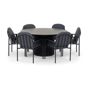 Mornington Outdoor 1.5m Round Dining Setting With 6 Chairs Midnight