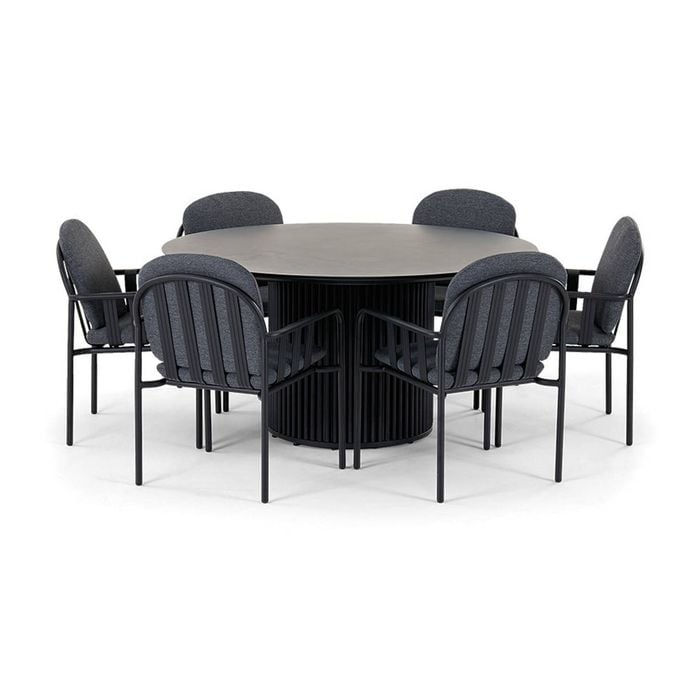 Mornington Outdoor 1.5m Round Dining Setting With 6 Chairs Midnight