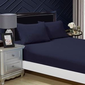 Fabric Fantastic 1000tc Ultra Soft King Single Size Bed Midnight Blue Fitted Sheet & Pillowcase Set