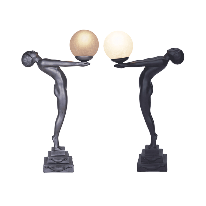 G&g Lady Grace Art Deco Table Lamp - Pewter